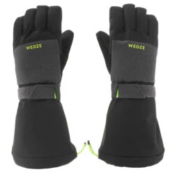 WEDZE KIDS’ WARM AND WATERPROOF SKI GLOVES 550 BLACK GREY -Hiking Shop k25b5baae9954b62b846d430d085f4738