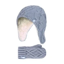 Girls Cable Knitted Design Bobble Trapper Hat And Mittens Set -Hiking Shop k263af065a32dd5e5ba20ac85230c412c