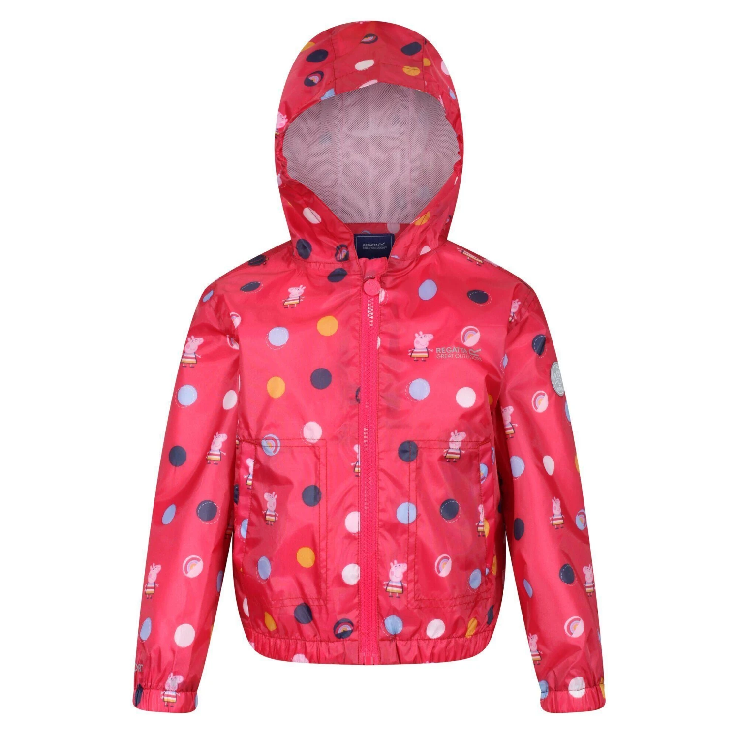 Regatta Childrens/Kids Peppa Pig Polka Dot Hooded Waterproof Jacket (Blush Red) 1 Regatta Childrens/Kids Peppa Pig Polka Dot Hooded Waterproof Jacket (Blush Red)