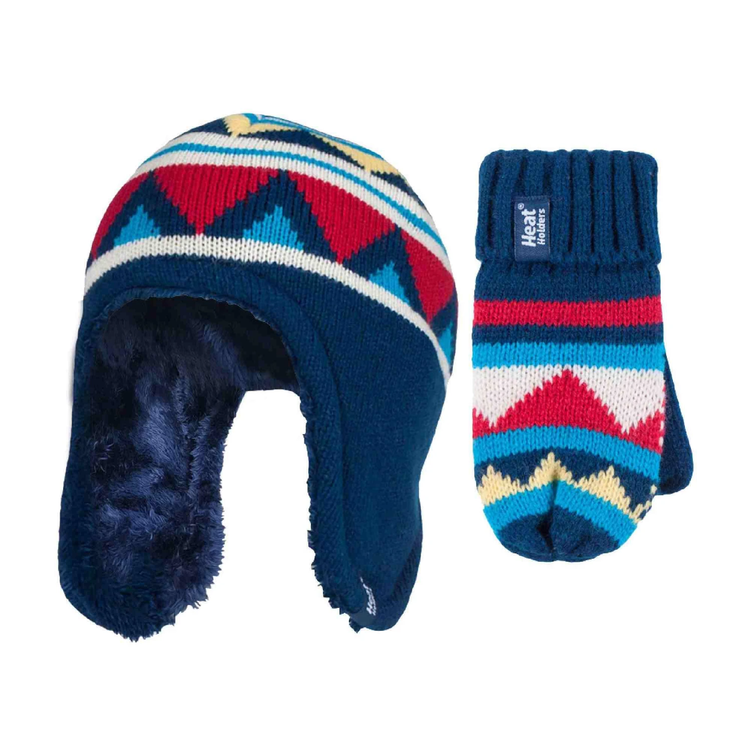 Childrens Winter Warm Fleece Lined Thermal Hat And Mittens Set With Ear Flaps 1 Childrens Winter Warm Fleece Lined Thermal Hat And Mittens Set With Ear Flaps