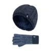 Boys Kids Cable Knit Warm Fleece Lined Thermal Winter Hat And Gloves Set