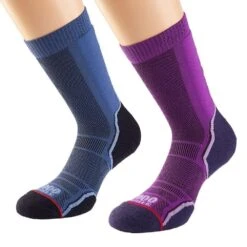 Womens/Ladies Trek Socks (Pack Of 2) (Navy/Purple/Black)