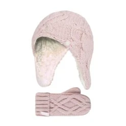 Girls Cable Knitted Design Bobble Trapper Hat And Mittens Set -Hiking Shop k6e270e38ade30f456265267028f0a2e6
