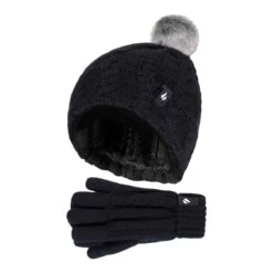 Girls Bobble Pom Pom Thermal Hat And Gloves Set