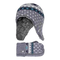 Boys Outdoor Faux Fur Pom Pom Hat With Ear Flaps & Mittens Gloves -Hiking Shop k7658af273a7db4aac7599e2e2b030656