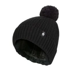Ladies Winter Knitted Ribbed Thermal Cable Beanie Pom Pom Hat