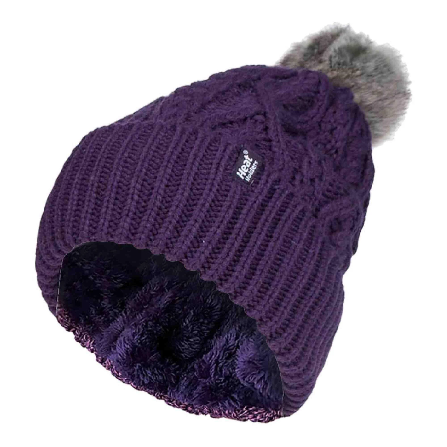 Ladies Ribbed Cuffed Pom Pom Bobble Beanie Hat With Fleece Lining 3 Ladies Ribbed Cuffed Pom Pom Bobble Beanie Hat With Fleece Lining - Image 3