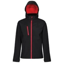 Regatta Mens Venturer Hooded Soft Shell Jacket (Black/Classic Red)