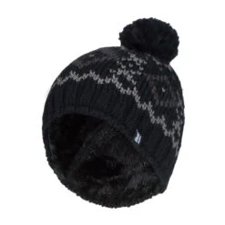 Mens Fleece Lined Thermal Winter Warm Beanie Bobble Hat With Pom Pom