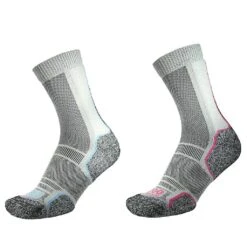 Womens/Ladies Trek Anatomical Recycled Socks (Pack Of 2) (Silver/Blue/Pink)