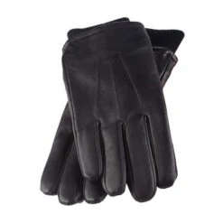 Mens Black Winter Fleece Lined Thermal Leather Gloves